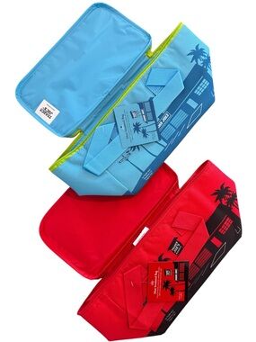 Trader Joe's Mini Insulated Tote Cooler Lunch Bag Zip Top Red & Blue